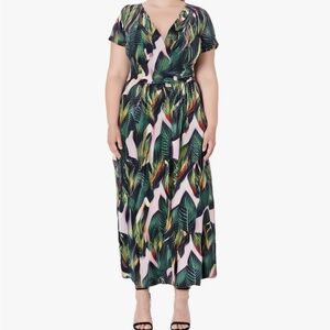 Green and White Tropical Leaves Maxi Dress